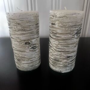 Set of Two Large Pillars White Birch Detailing Perfect for Winter